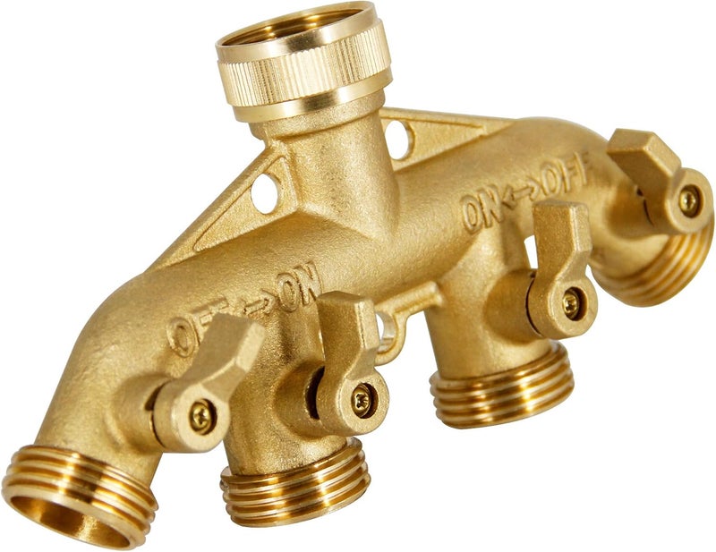 Lifynste 4 Way Brass Hose Splitter, 3/4" Heavy-Duty Brass Garden Hose Splitter, Garden Hose Adapter Connector - Image 3